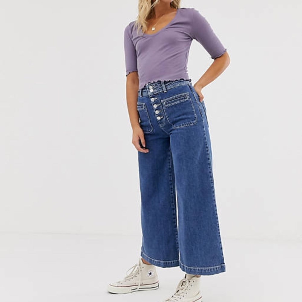 Free People Blue Wide Leg Jeans